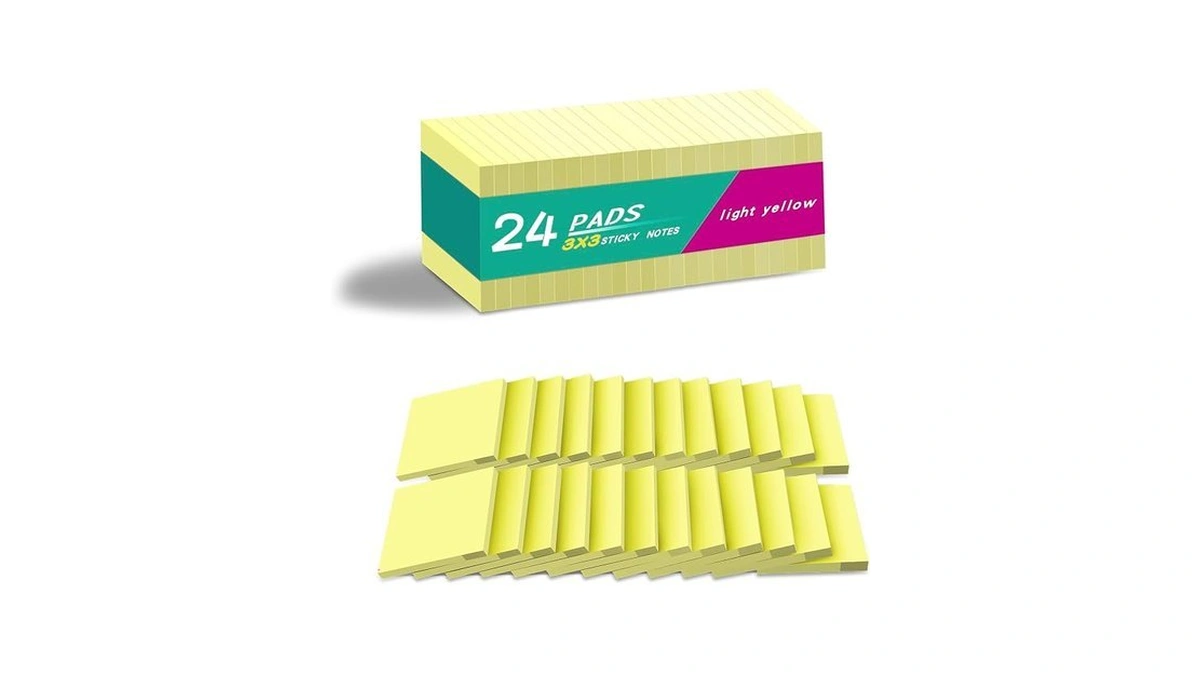 (24 Pads) Sticky Notes 3x3 In Yellow, Strong Adhesive, Clean