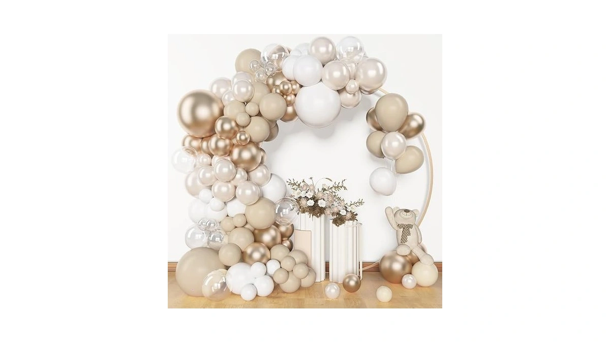 Amandir 153 Pcs White Sand Metallic Champagne Gold Balloons Arch