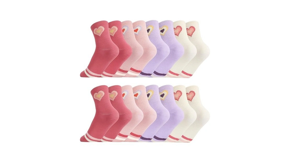 Jspupifip 8 Pairs Kids Girls Crew Athletic Socks Red Beige