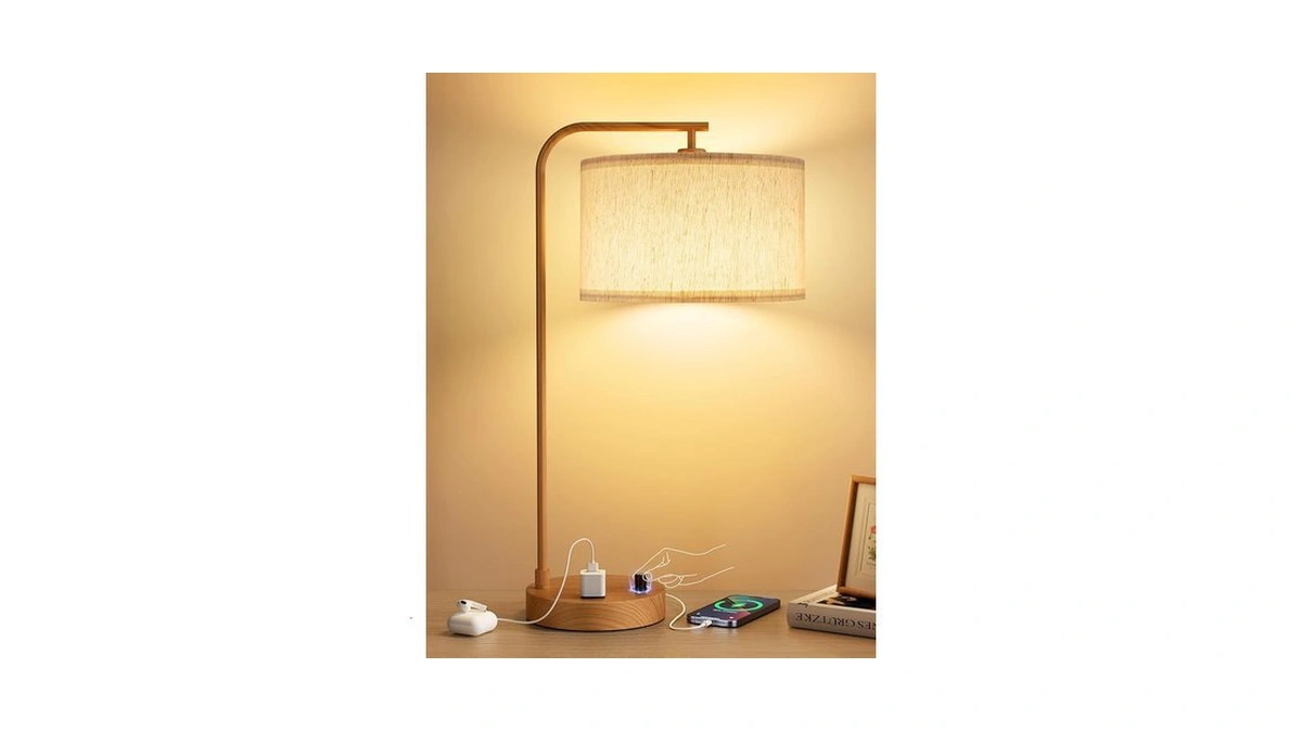 Innqoo Wood Table Lamp For Bedroom With Usb Port And