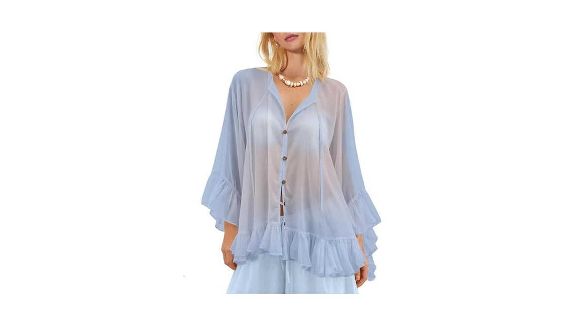 Kothen Boho Tops For Women Button Down Shirt Sheer Chiffon