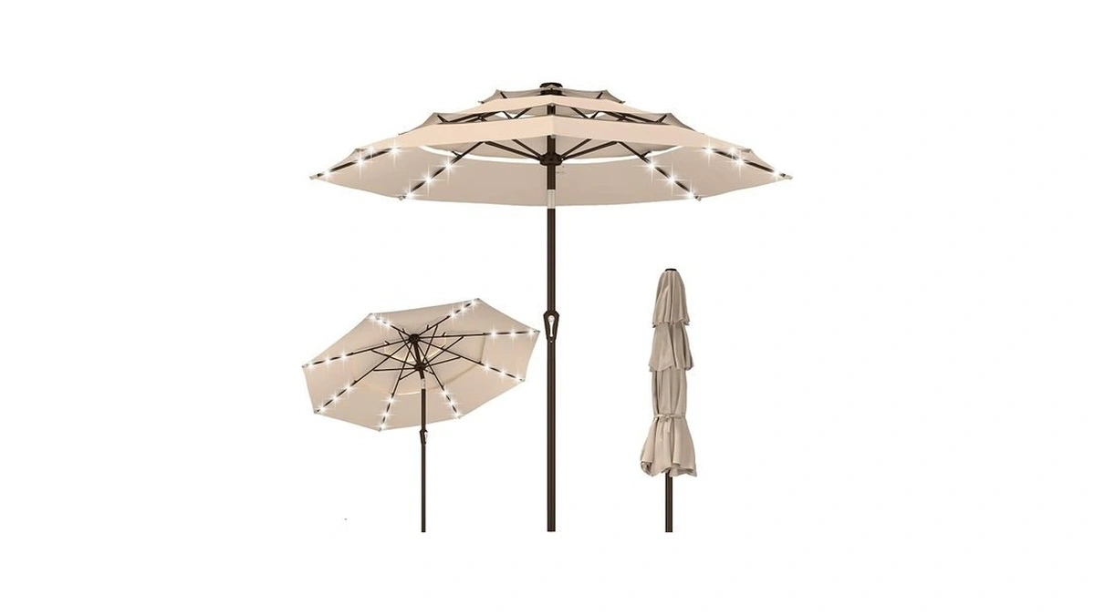 Kingdura Solar Patio Umbrellas Beige For Over...