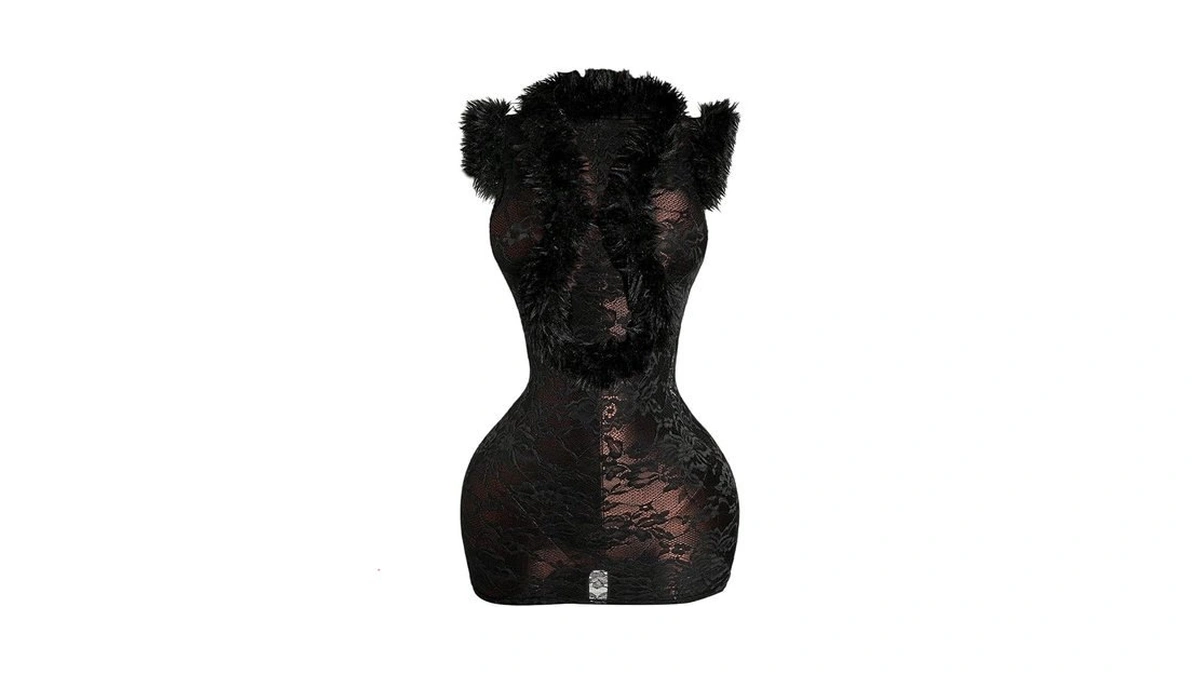 Floerns Women's Floral Lace Dress Fuzzy V Neck See Through