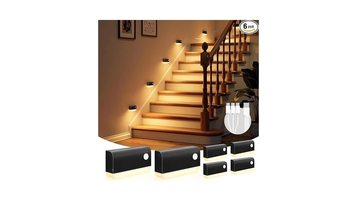 Volisun Motion Sensor Night Light, Rechargeable Stair Lights Indoor, Battery