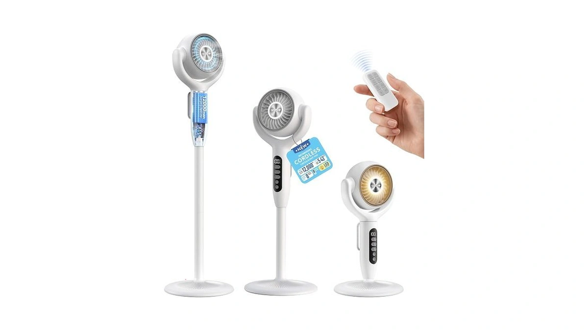 12000mah Battery Powered Air Circulator Fan, 3-in-1 Height Adjustable Floor/table/desk