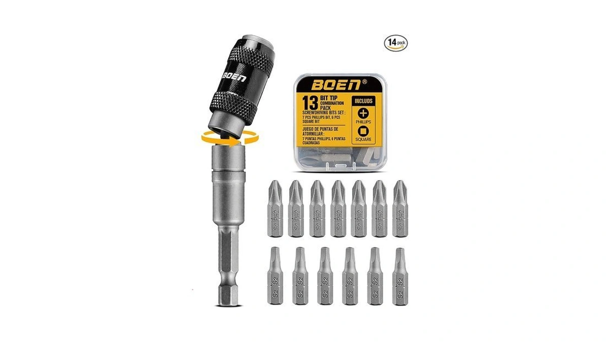 Boen 14pcs Pivoting Magnetic Bit Holder With Screwdriver Bits, Swivel