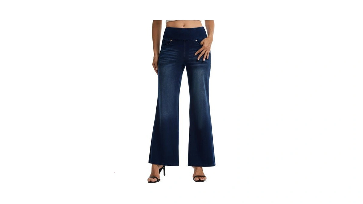 Amzdora Women’s High Waisted Wide Leg Jeans Pull On Stretch