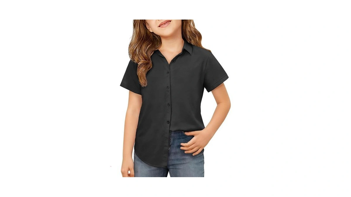 Zdc Girls Button Down Shirts Kids Summer Short Sleeve Dress