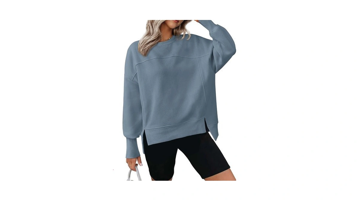 Btfbm Women's Casual Crewneck Sweatshirts Long Sleeve Side Slit Workout