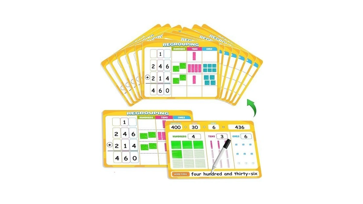 Laffunz 12 Packs Dry Erase Place Value Chart, Math Games