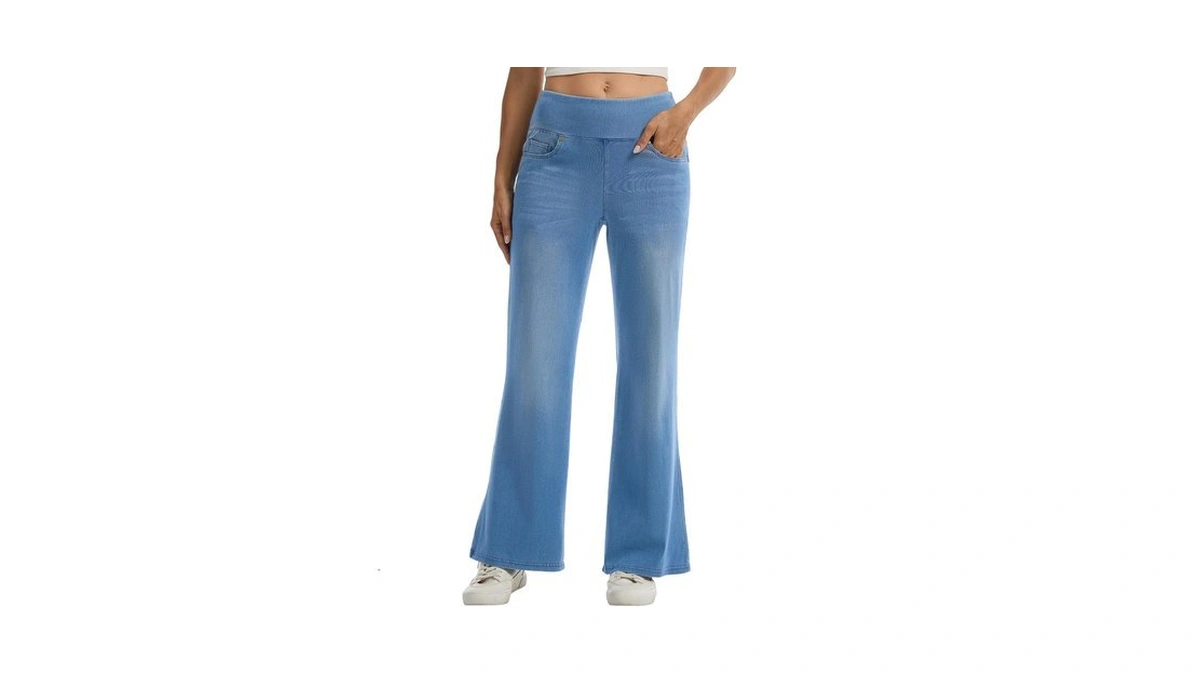 Amzdora Women’s High Waisted Wide Leg Jeans Pull On Stretch