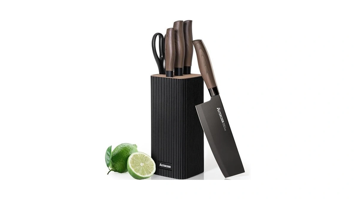 Astercook Knife Set, 6-piece Kitchen Knife Set With Block, High