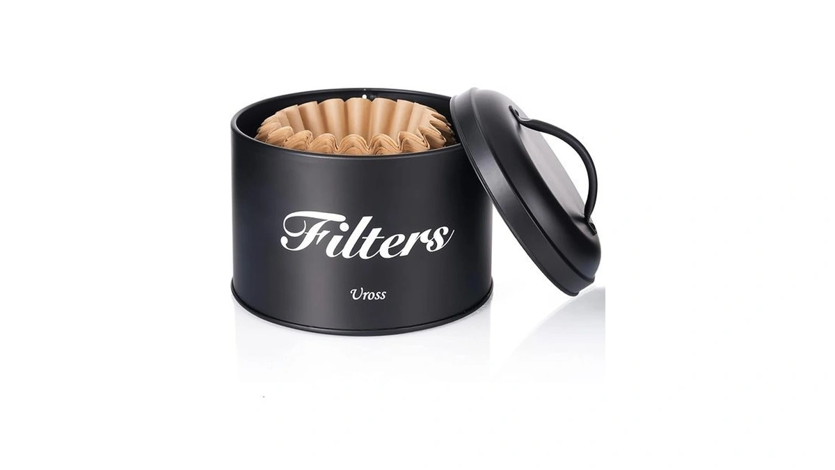 Uross Coffee Filter Holder Storage With Lid- Rustic Container Basket