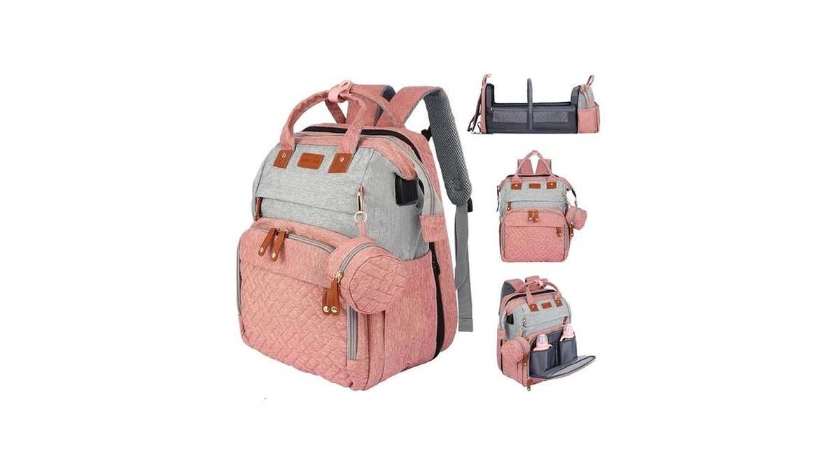 Joyce Diaper Bag Backpack With Changing Station,pinkish Gray