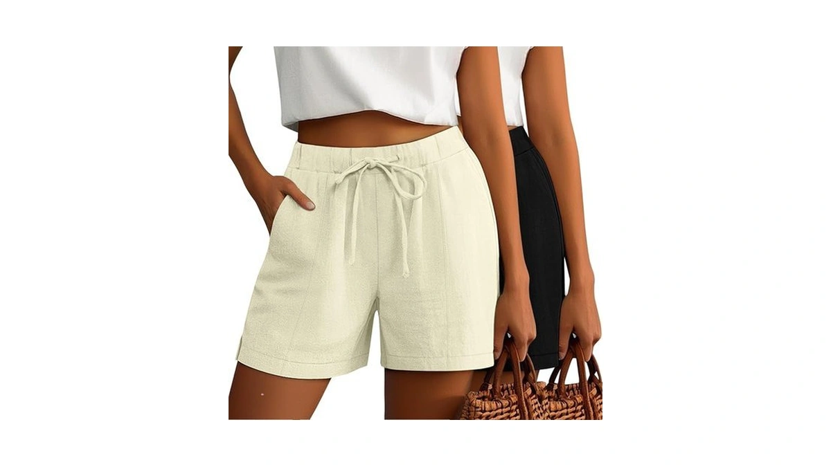 Riyiper 2 Pack Casual Linen Shorts For Women, Drawstring Elastic
