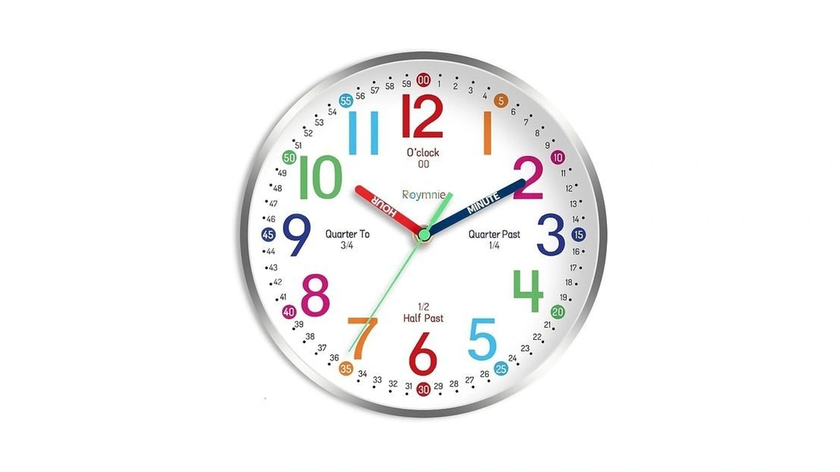 Roymnie Wall Clock For Kids Learning To Tell Time Easily