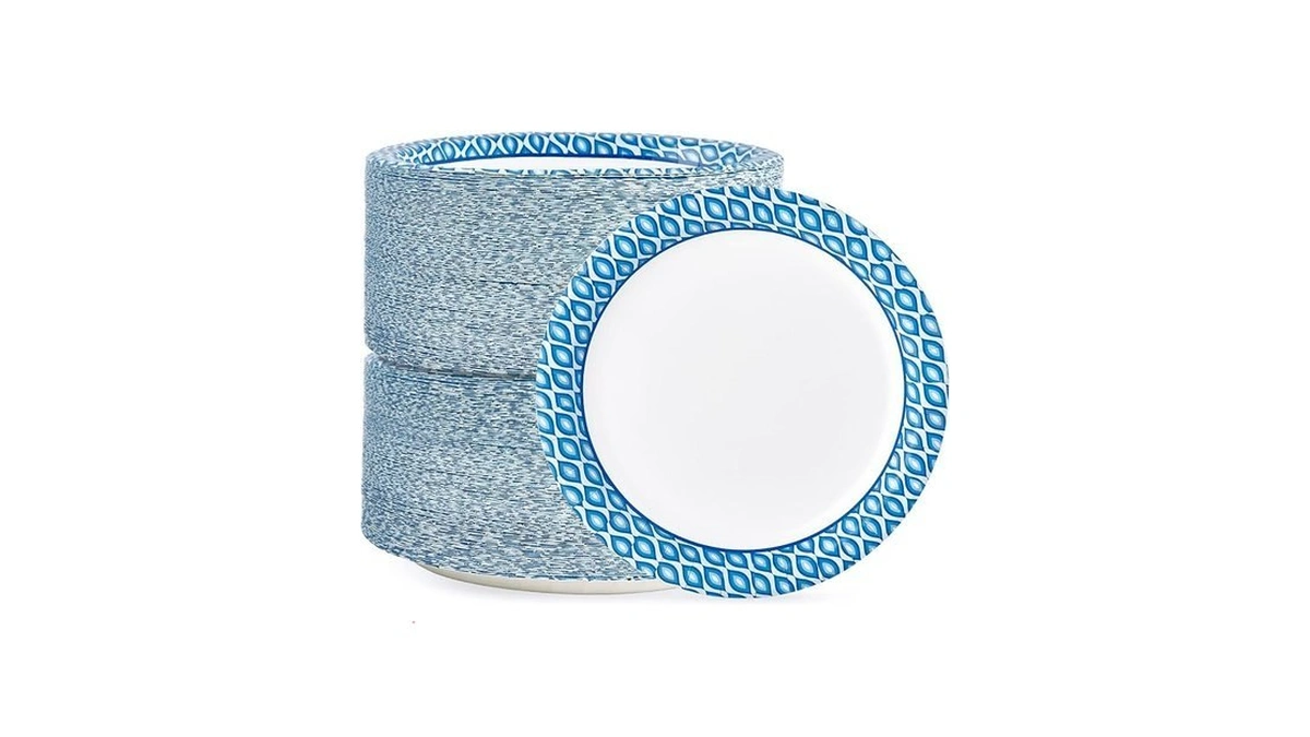 Muchii 8.375 Inch Disposable Paper Plates, 300 Count Soak And