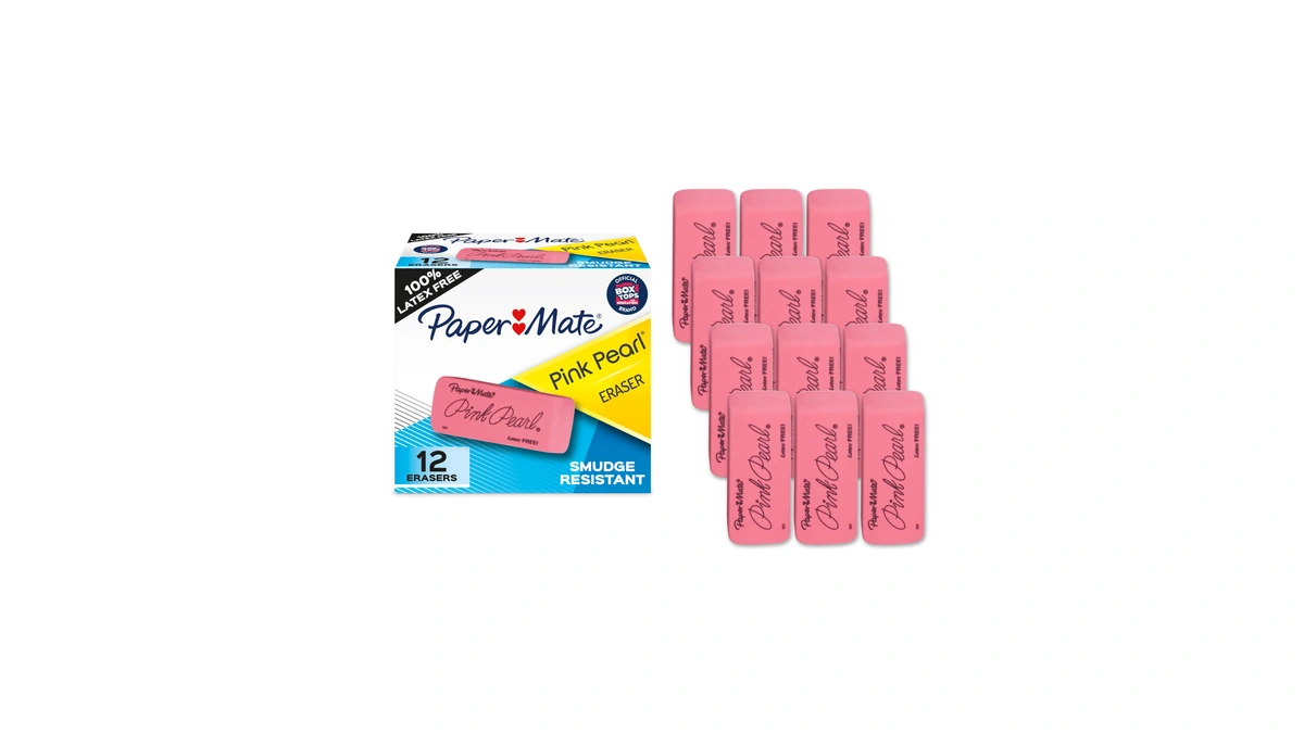 Paper Mate Erasers, Pink Pearl, 12 Count - Latex Free