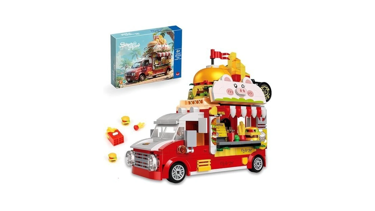 Ecpoteny Piggy Burger Truck Mini Building Set, 566pcs Creative Fast