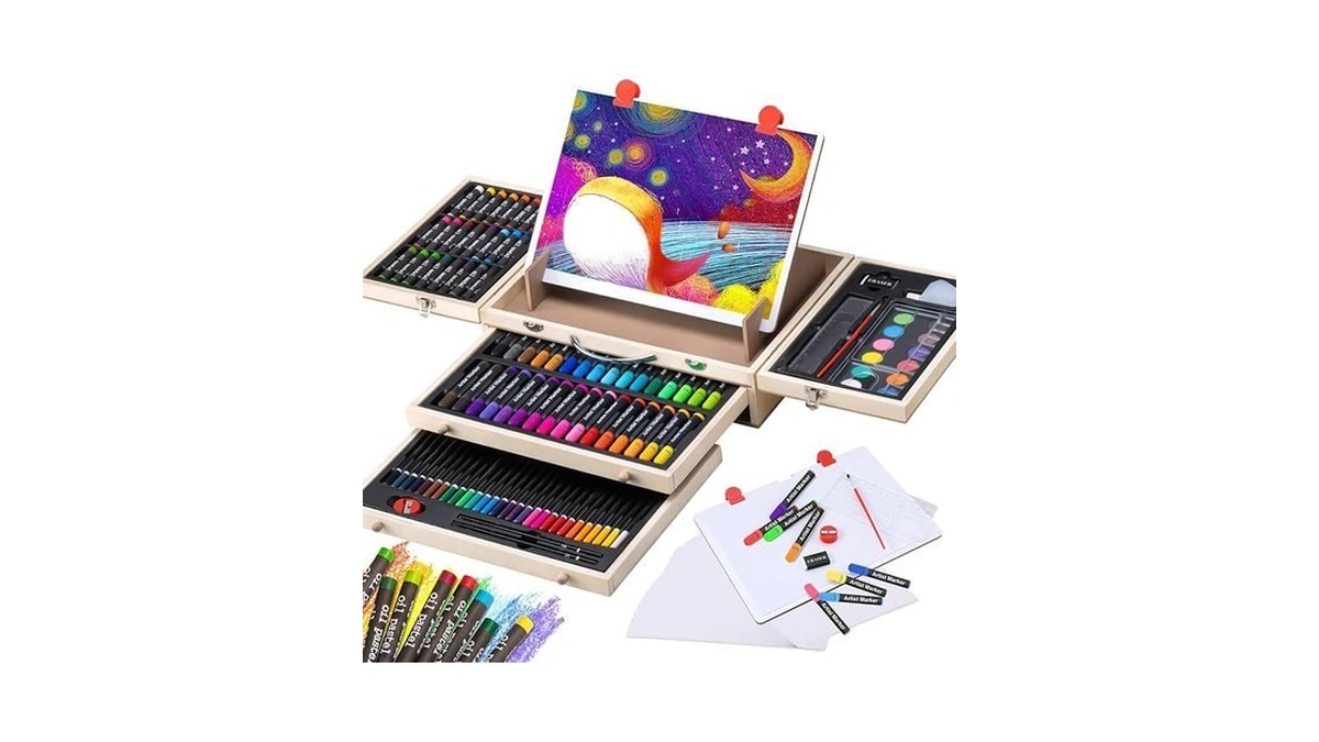 Art Supplies, Wooden Art Set Crafts Kit With Drawing Easel,