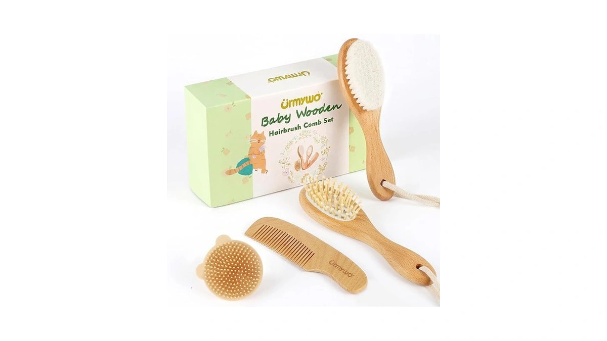 Baby Brush And Comb Set - 4 Piece Wooden Soft