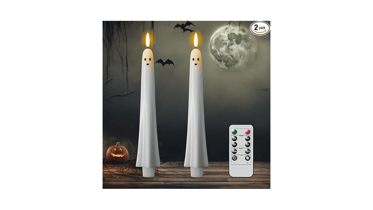 Dromance Halloween Ghost Flameless Taper Candles Flickering Battery Operated With