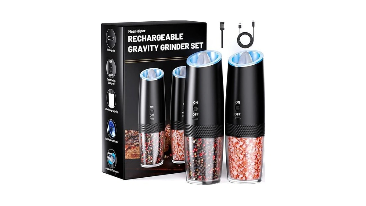 Mealhelper Rechargeable Gravity Electric Salt And Pepper Grinder Set With