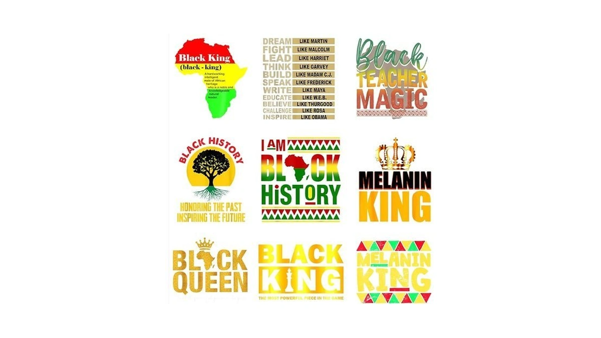 9pcs Black History Iron On Decals For Clothing Black King