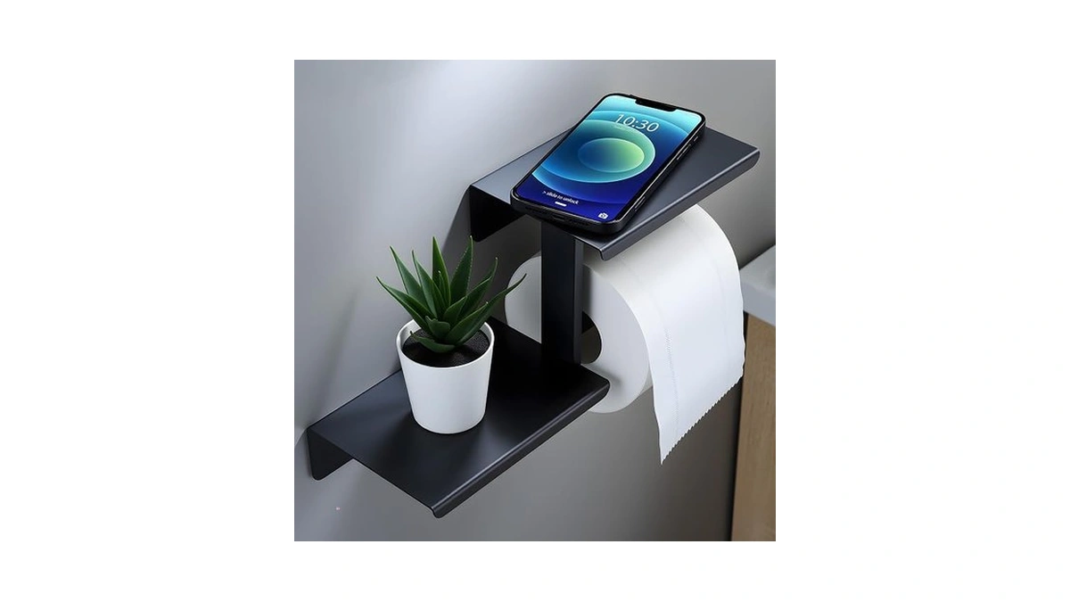 Aidili Adhesive Toilet Paper Holder With Double Shelf, No Drilling