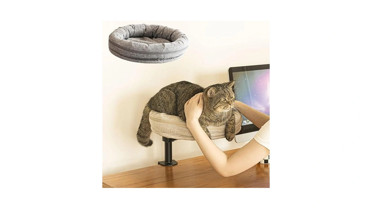 Zbuq Cat Desk Hammock With 360° Rotation & Adjustable Height,