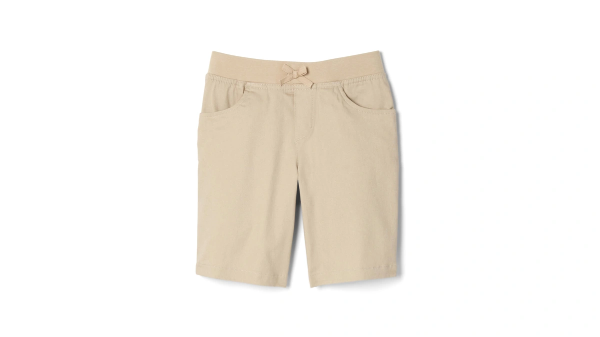 French Toast Girls' Pull-on Tie Front Stretch Twill Short, Khaki,