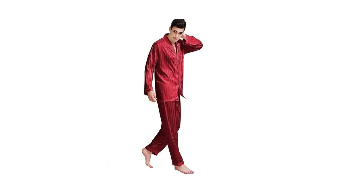 Siha Mens Pajamas Set Satin Sleepwear Long Sleeve Loungewear Button-down