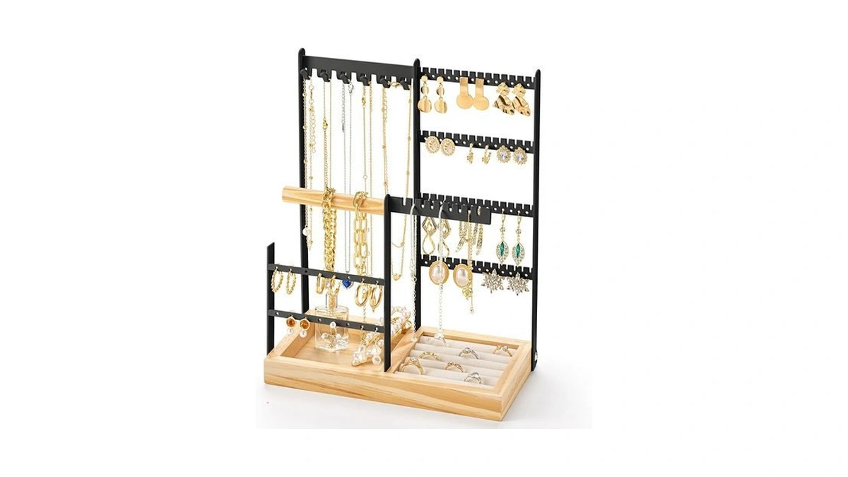 Dreamgenius Jewelry Organizer Stand With Velvet Ring Holder, 4 Tier
