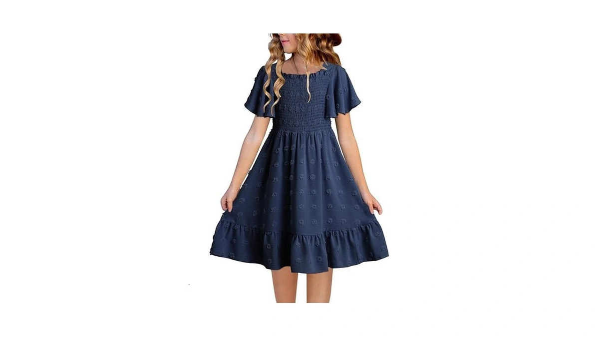 Blibean Tween Girls Summer Dress Big Kids Short Sleeve Ruffle