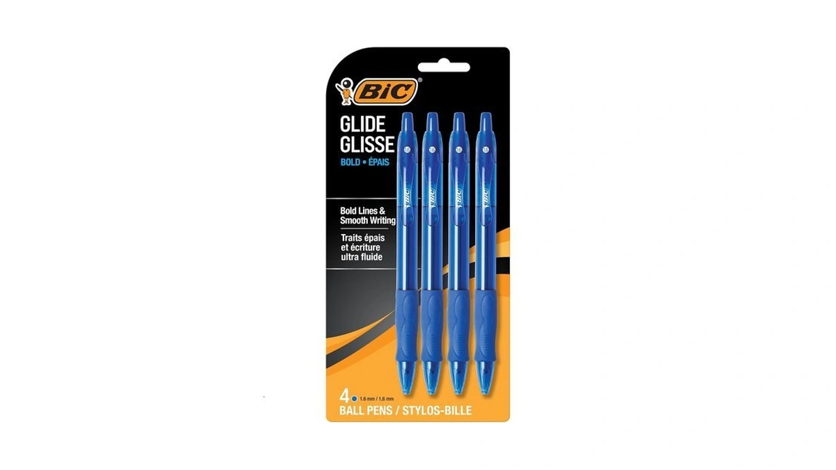 Bic Glide Bold Blue Ballpoint Pens, Bold Point (1.6mm), 4-count