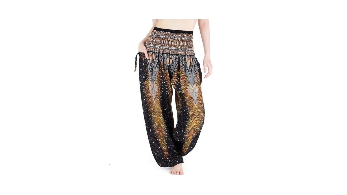 Lannaclothesdesign Women's Smocked Waist Boho Flowy Yoga Harem Pants Hippie