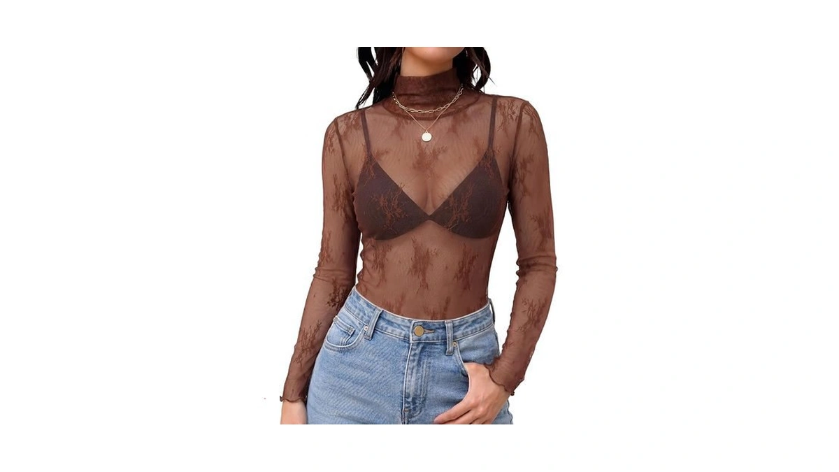 Ofeefan Mesh Long Sleeve Tops For Women Sheer Undershirt Country