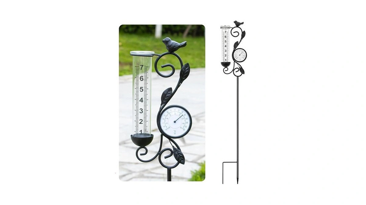 32" Garden Rain Gauge With Thermometer - 7" Glass Tube
