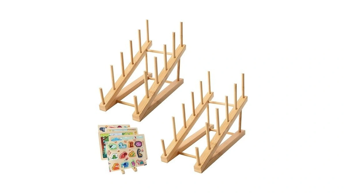 Gikimo Wooden Puzzle Storage Rack - 2 Pack Puzzle Organizer