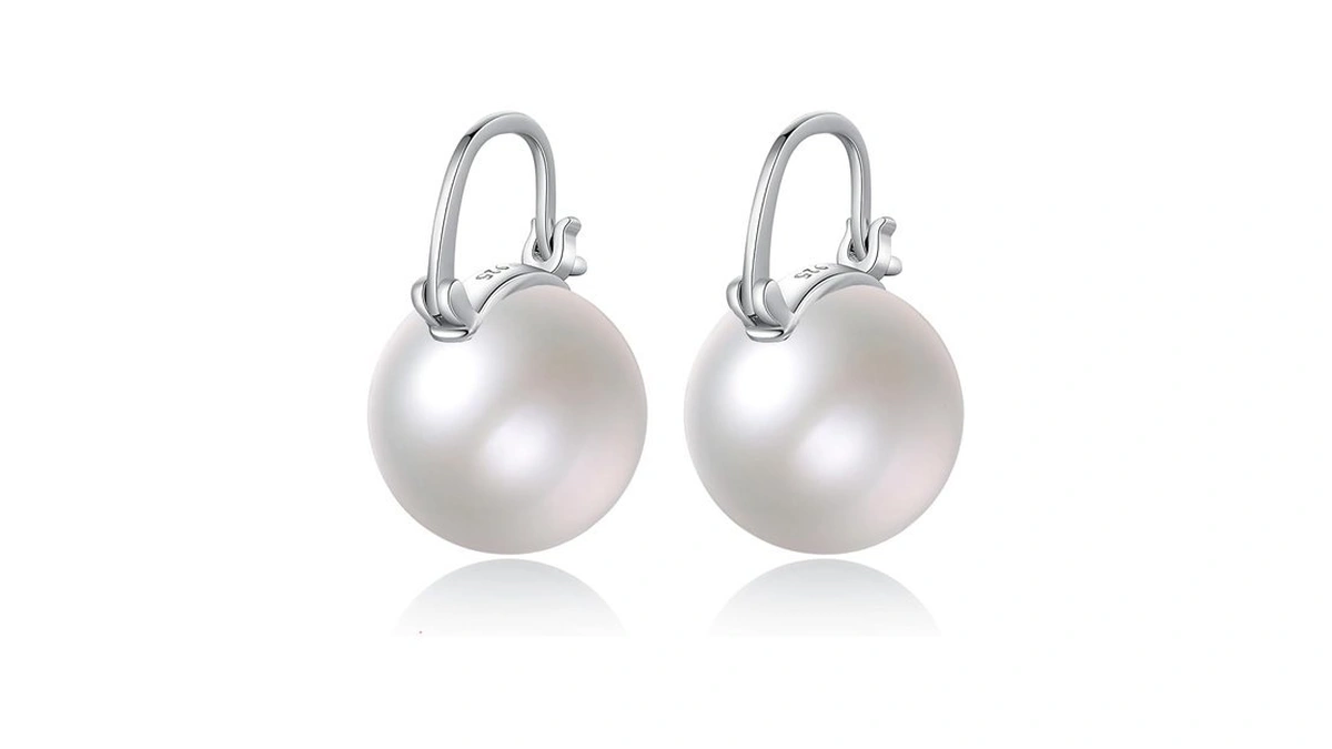 925 Sterling Silver Pearl Earrings For Women, 12mm Big Pearl