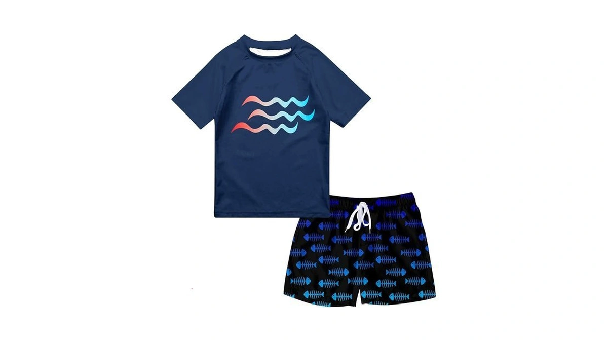 Sunfocus Swimsuit For Boys Size 10-12 Hawaiian Bathing Suit Fishbone