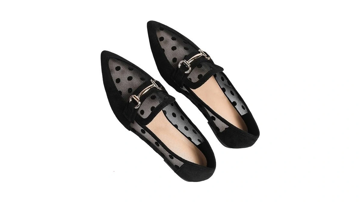 Beaudrm Women's Polka Dots Mules Flat Mesh Ballet Flats Shoes