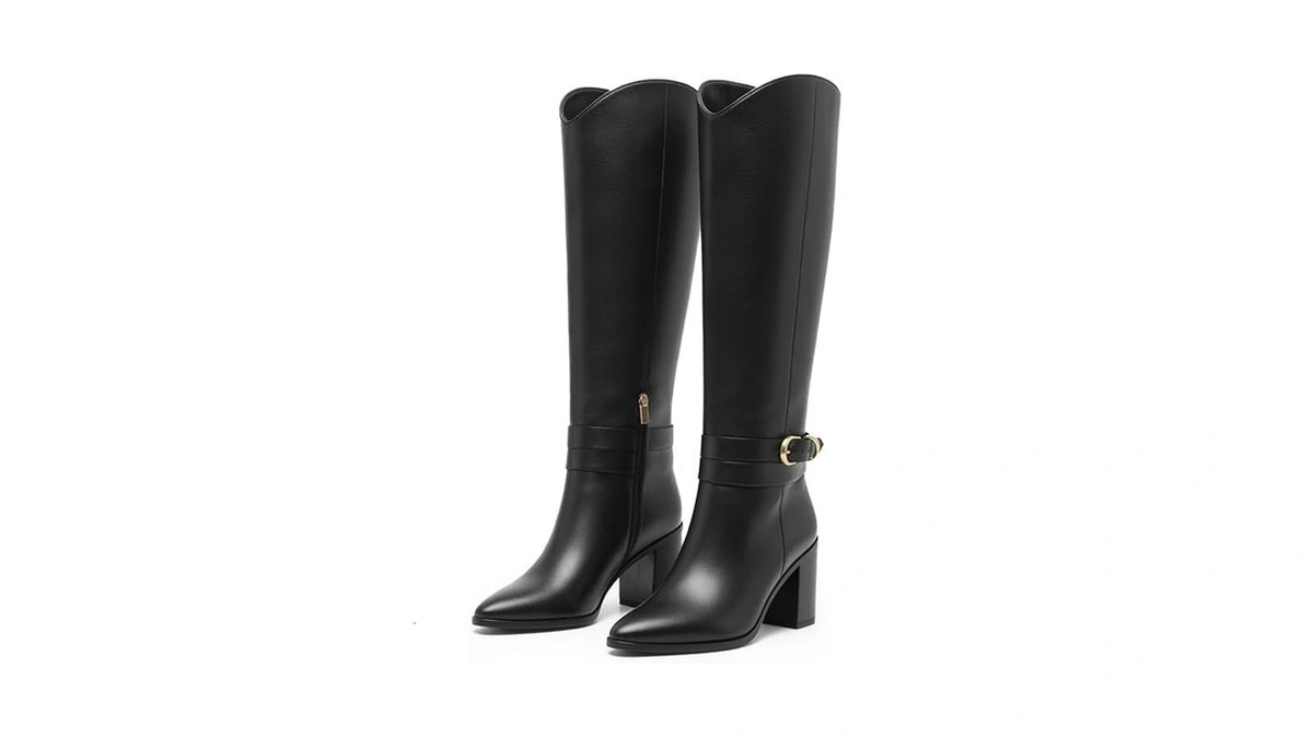 Wiralomi Buckle Boots For Women Knee High Side Zipper Boots