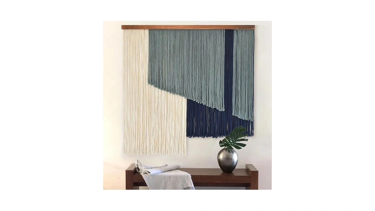 Jakalin Macrame Wall Hanging Boho Yarn Tassel Art Blue Modern
