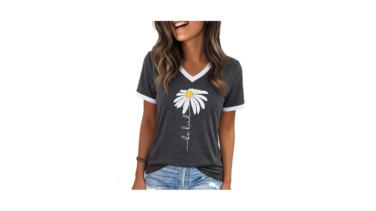Yexipo Womens T Shirts Graphic Tees Spring Short Sleeve V