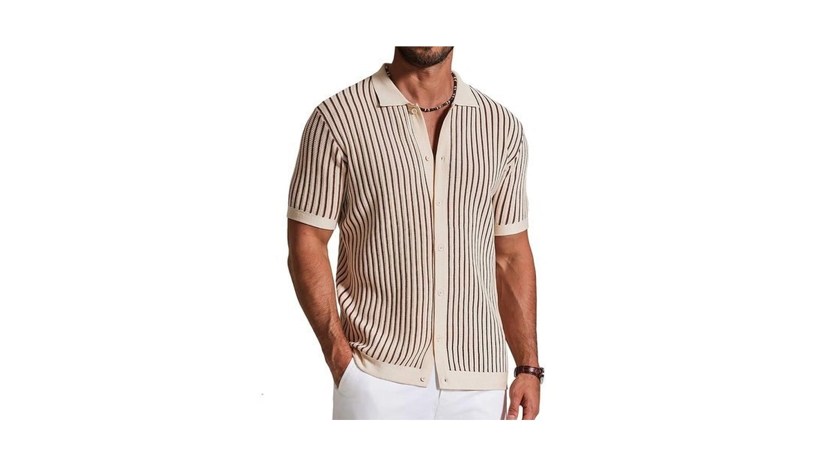 Coofandy Mens Knit Button Down Shirts Short Sleeve Polo Shirt