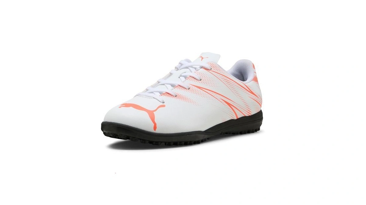 Puma, Unisex-child, Attacanto Turf Training Soccer Cleats, Puma White-glowing Red,