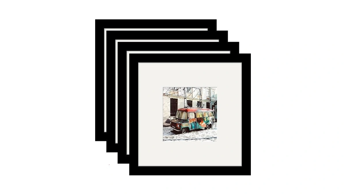 8x8 Black Picture Frames Square Nature Solid Wood 4 Pack