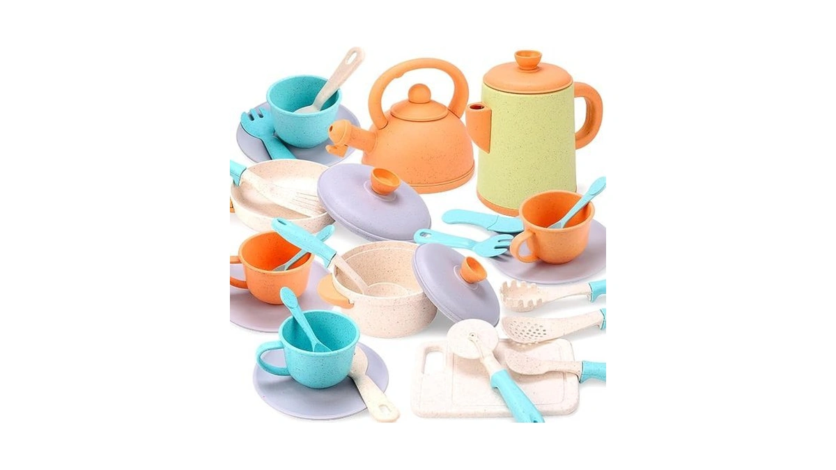 Ruidya Pretend Play Kids Kitchen Playset Toys With Cookware Pots