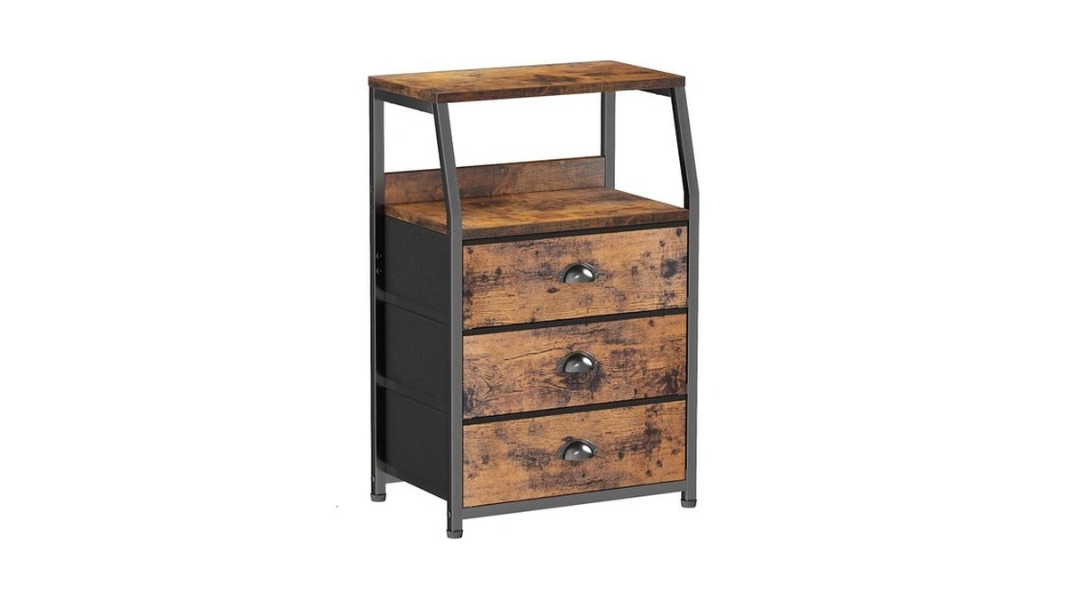 Furnulem Nightstand With 3 Drawers And 2-tier Shelf, Fabric Small